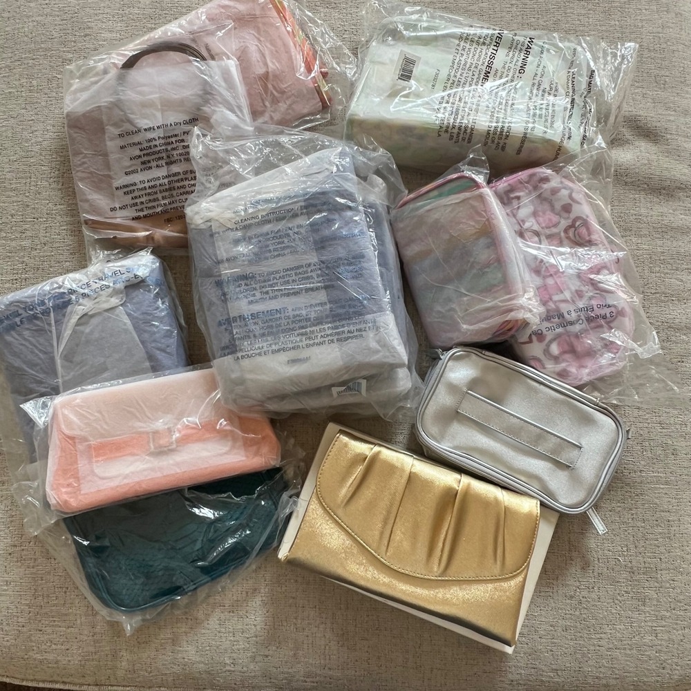 Avon Vintage Cosmetic Bag Travel Organizer Lot of 15 Gold Clutch New NOS